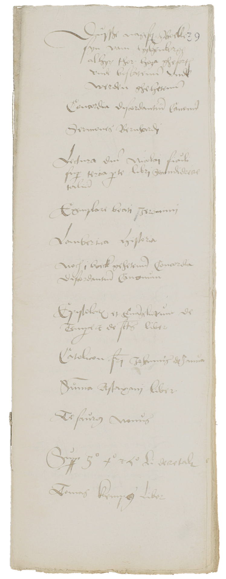 Ausschnitt des Bücherkatalogs von 1539 aufgenommen in Hoya nach der Säkularisierung.