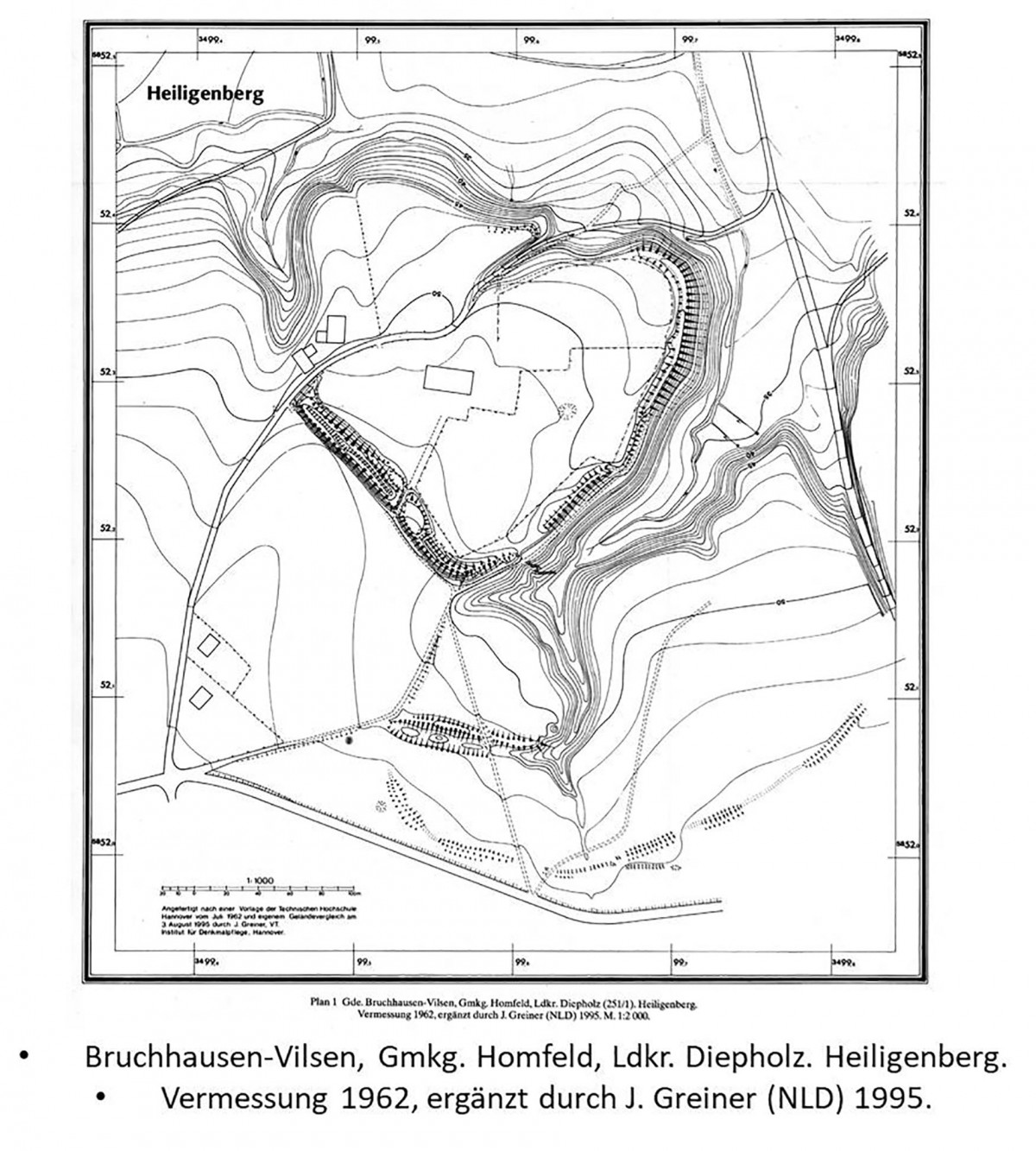 Plan der topografischen Vermessung der frühmittelalterlichen Ringwallanlage auf dem Heiligenberg.